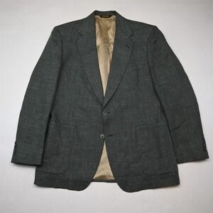 Vtg USA Made 44L Green Slub Check Mens Blazer Suit Jacket Sport Coat